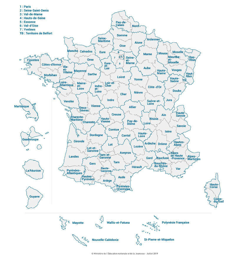 Carte de France et des territoires francais