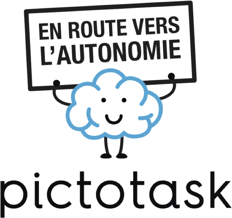 Logo PictoTask faisait figurer un nuage qui porte un panneau avec écrit dessus "en route vers l'autonomie"