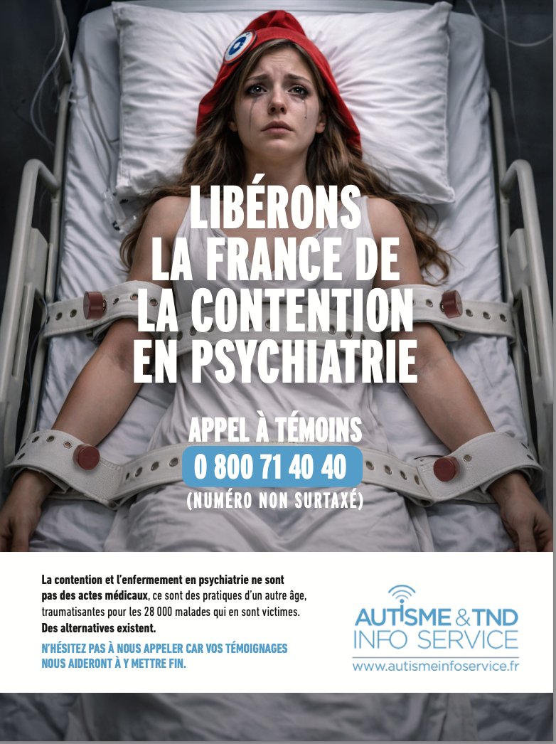 Annonce de la campagne présentant l'image de Marianne allongée sur un lit et attachée