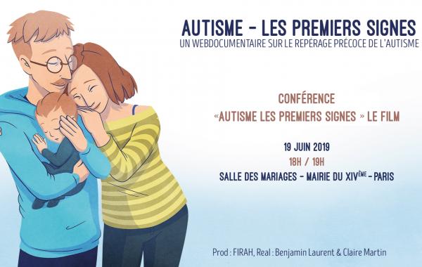 Annonce conference avec illustration d'un couple avec un bébé dans les bras