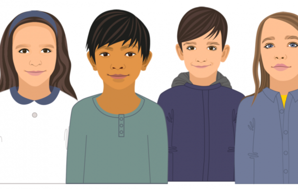 illustration de quarte enfants, deux filles et deux garçons, les uns à côté des autres