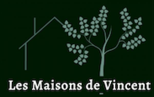 logo Les Maisons de Vincent representant une maison et un arbre stylisés en vert sur fond noir