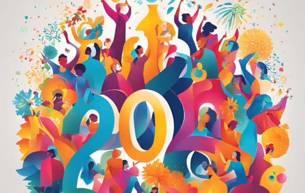 image générée par l'IA faisant apparaitre un visuel coloré pour l'année 2025