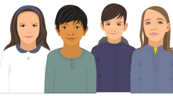 illustration de quarte enfants, deux filles et deux garçons, les uns à côté des autres