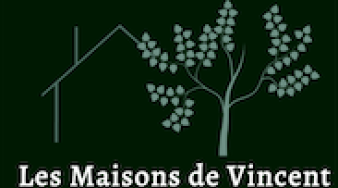 logo Les Maisons de Vincent representant une maison et un arbre stylisés en vert sur fond noir