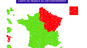 Carte de france de déconfinement avec zones rouges et vertes