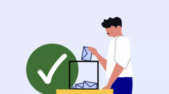 Illustration représentant un jeune adulte mettant un bulletin dans une urne