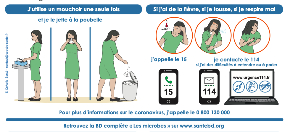 Extrait du poster Santé BD sur les gestes simples contre le coronavirus
